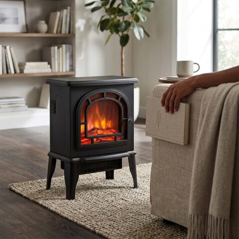 Estufa Chimenea Efecto Fuego 220V 2000W Diseño Clásico Negro