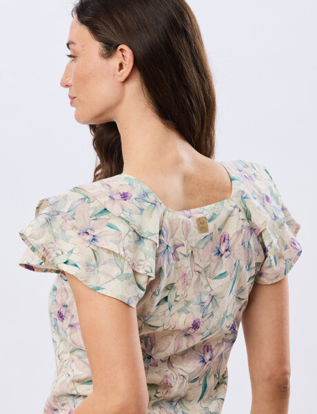 CAMISA DE LINO ESTAMPADA Lila