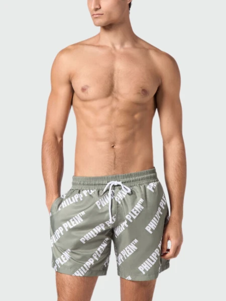 PHILIPP PLEIN - short de baño negro con calavera Verde