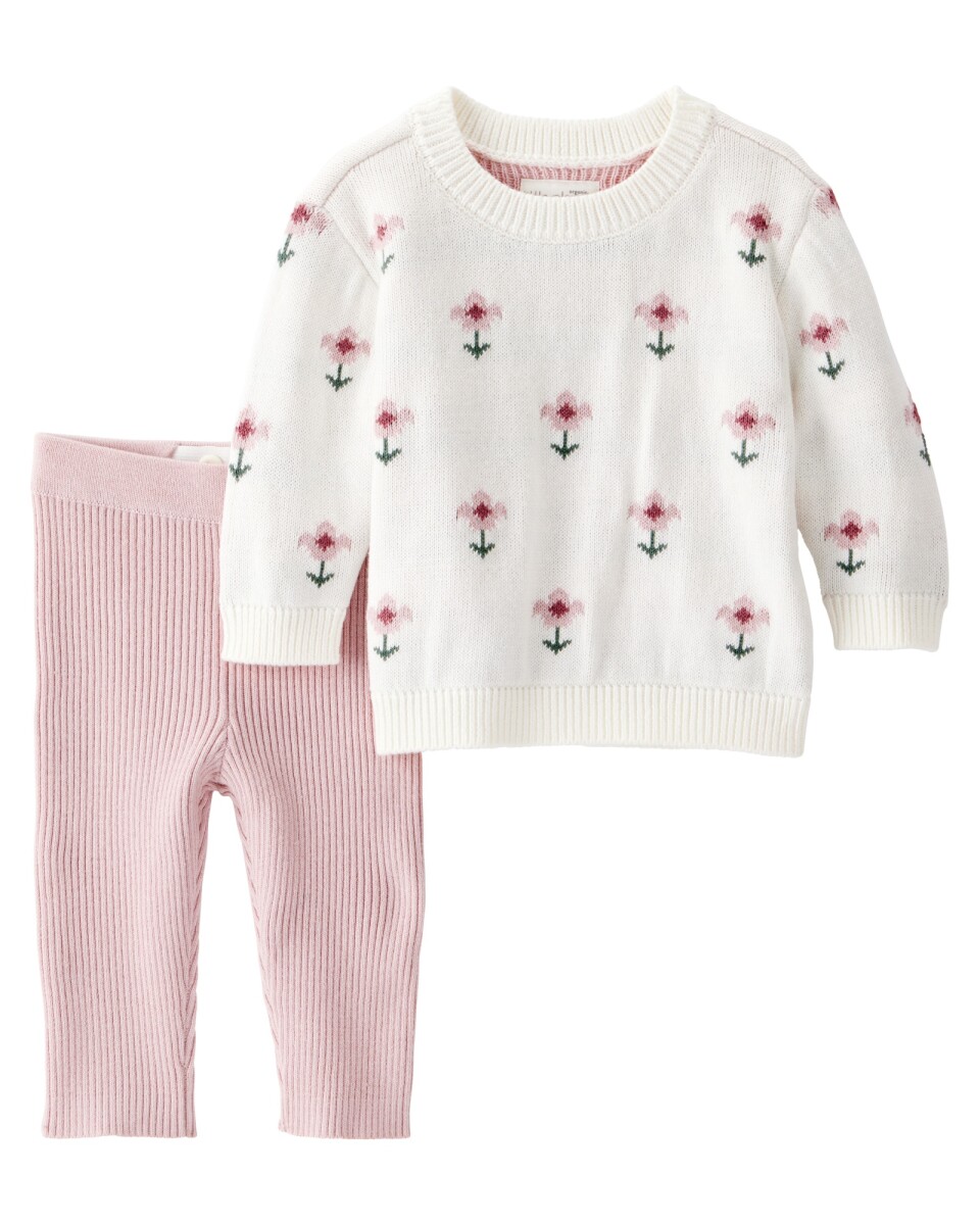 Set dos piezas de algodón orgánico, pantalón y buzo, diseño floral 