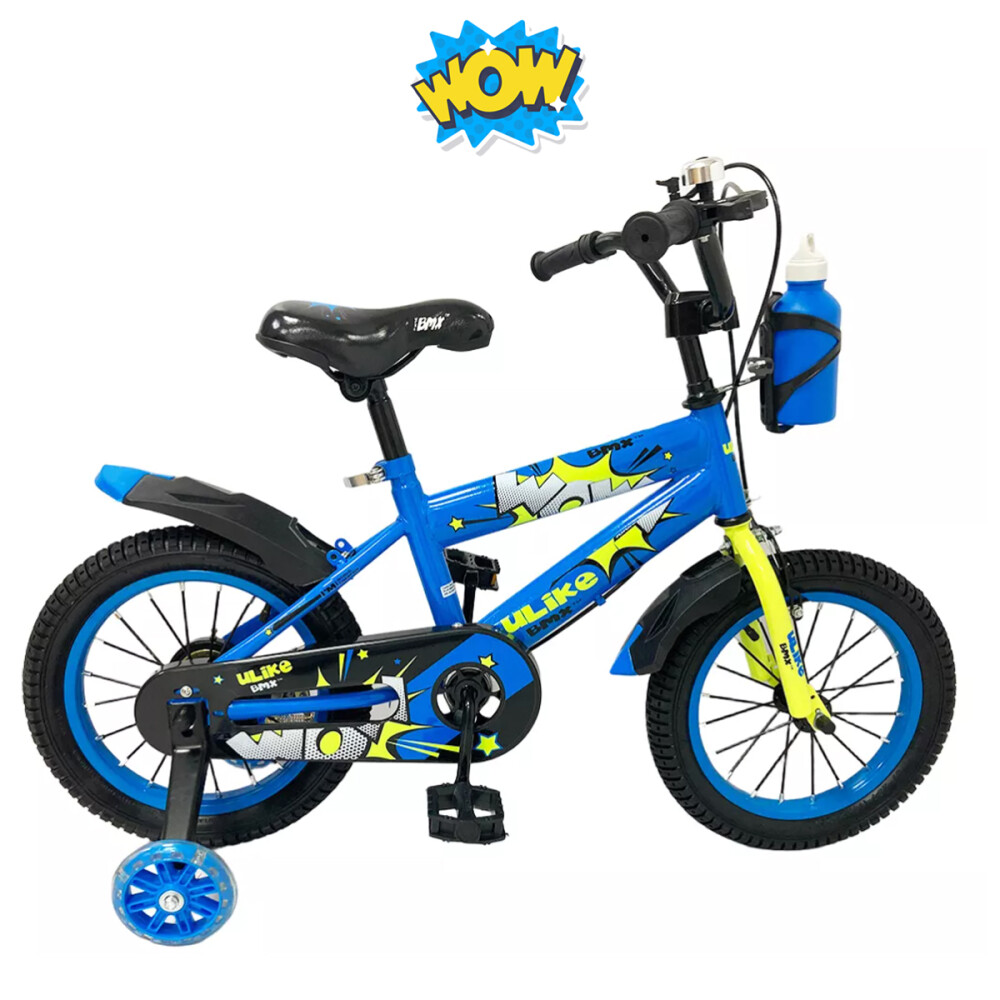 Bicicleta Infantil Rodado 12 Con Rueditas Auxiliares Y Portabotellas Blanco Azul
