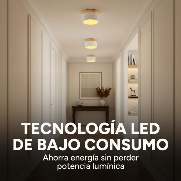 Plafón LED Techo 11 cm Madera Nórdico Luz Fría 10W Pack X 2 Blanco Cálida