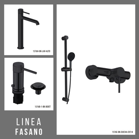JUEGO DE GRIFERIA INCLUYE LAVATORIO ALTO,BIDET Y DUCHA EXT NEGRO