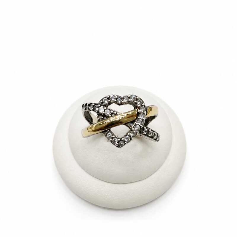 Anillo corazón al centro entrelazado plata y oro Anillo corazón al centro entrelazado plata y oro