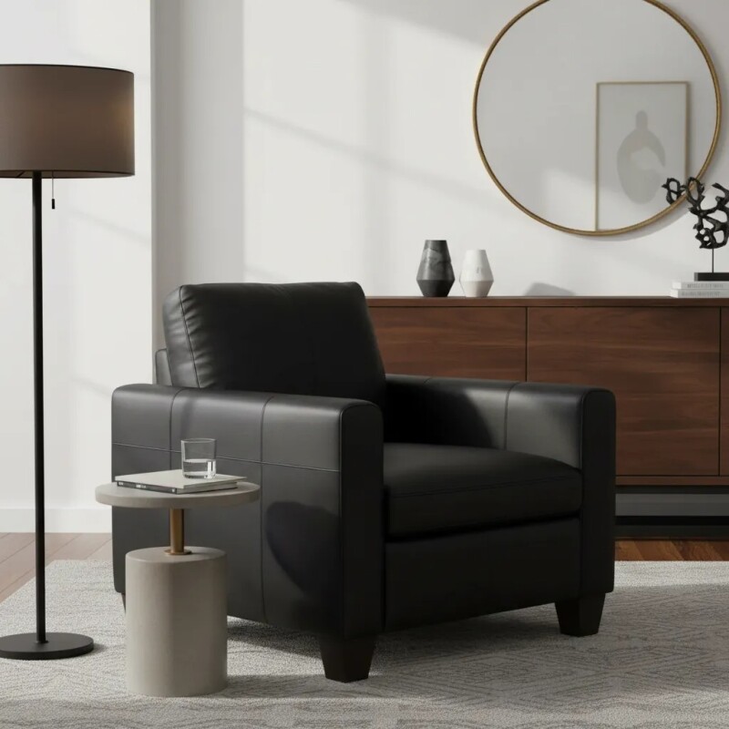 SOFA 1 CUERPO TAPIZADO EN CUERO - COLOR NEGRO SOFA 1 CUERPO TAPIZADO EN CUERO - COLOR NEGRO