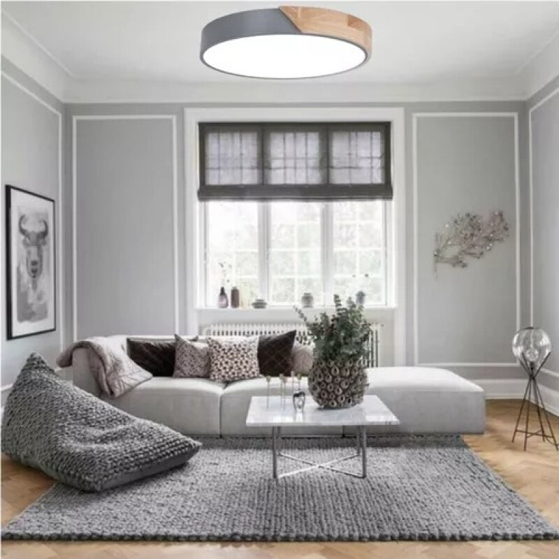 Luminaria Luz Fria Plafon Led Diám 30cm Metal Y Madera Gris
