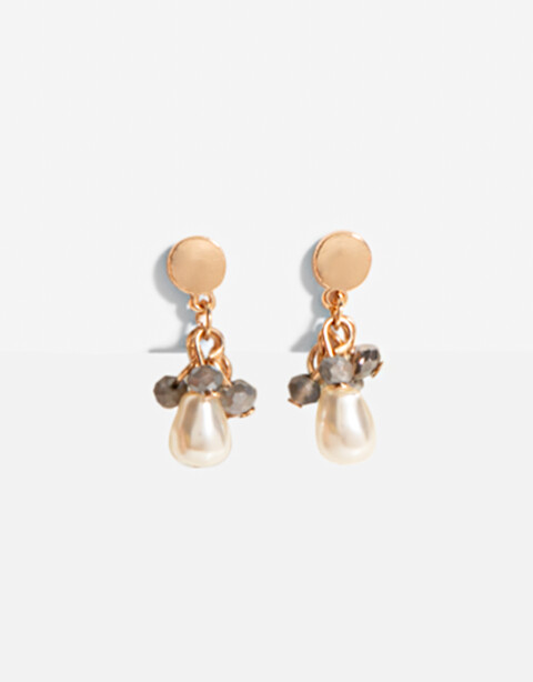 Aros Colgantes Cortos Aros Cortos Con Perlas - Dorado