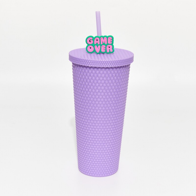 VASO TACHUELAS CON TAPA Y PAJA (700 ML/MORADO) VASO TACHUELAS CON TAPA Y PAJA (700 ML/MORADO)