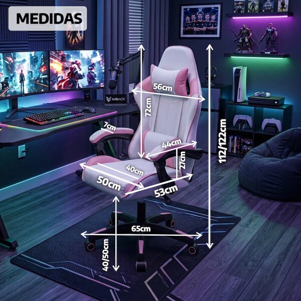 Silla Gamer Ergonomica Escritorio Reclinable Soporta 200kg Imback Blanco con Rosa Silla Gamer Ergonomica Escritorio Reclinable Soporta 200kg Imback Blanco con Rosa