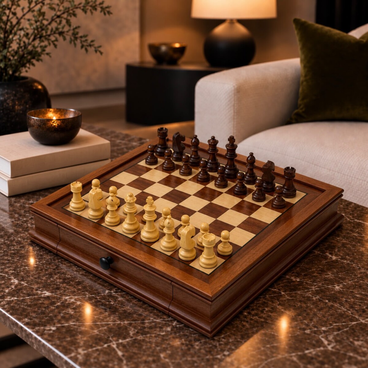 Juego de Ajedrez Magnético de Madera con Cajones 30 × 30 cm 