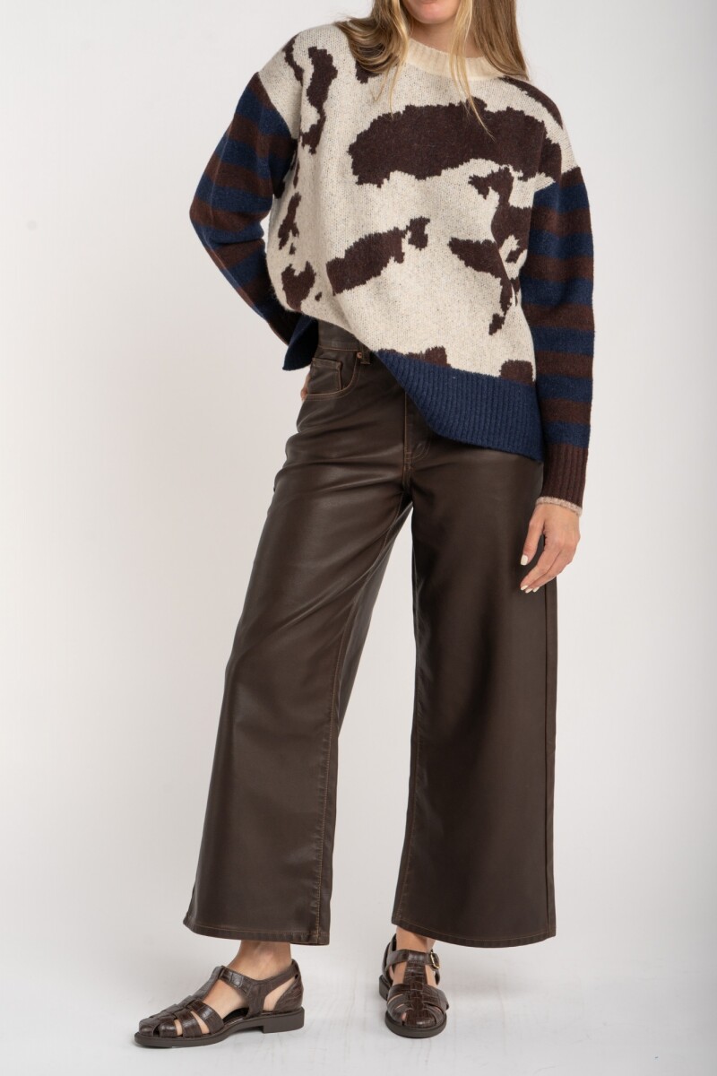 Sweater Animal Print Vaca Combinado Marrón