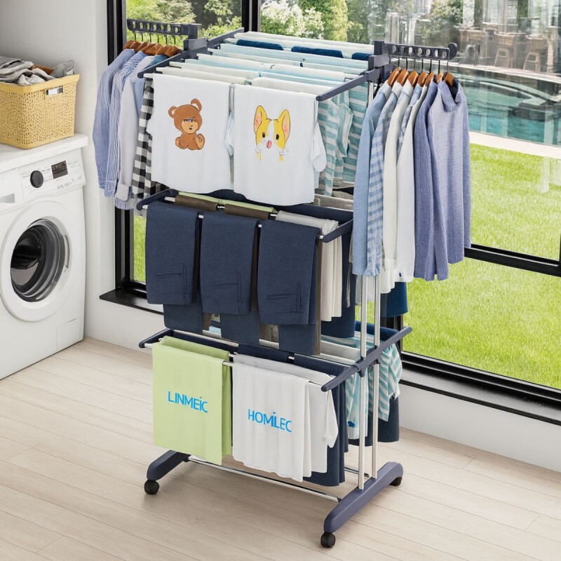 Tendedero Vertical De Pie Plegable 3 Niveles Secador Ropa Blanco Con Detalle Gris Tendedero Vertical De Pie Plegable 3 Niveles Secador Ropa Blanco Con Detalle Gris