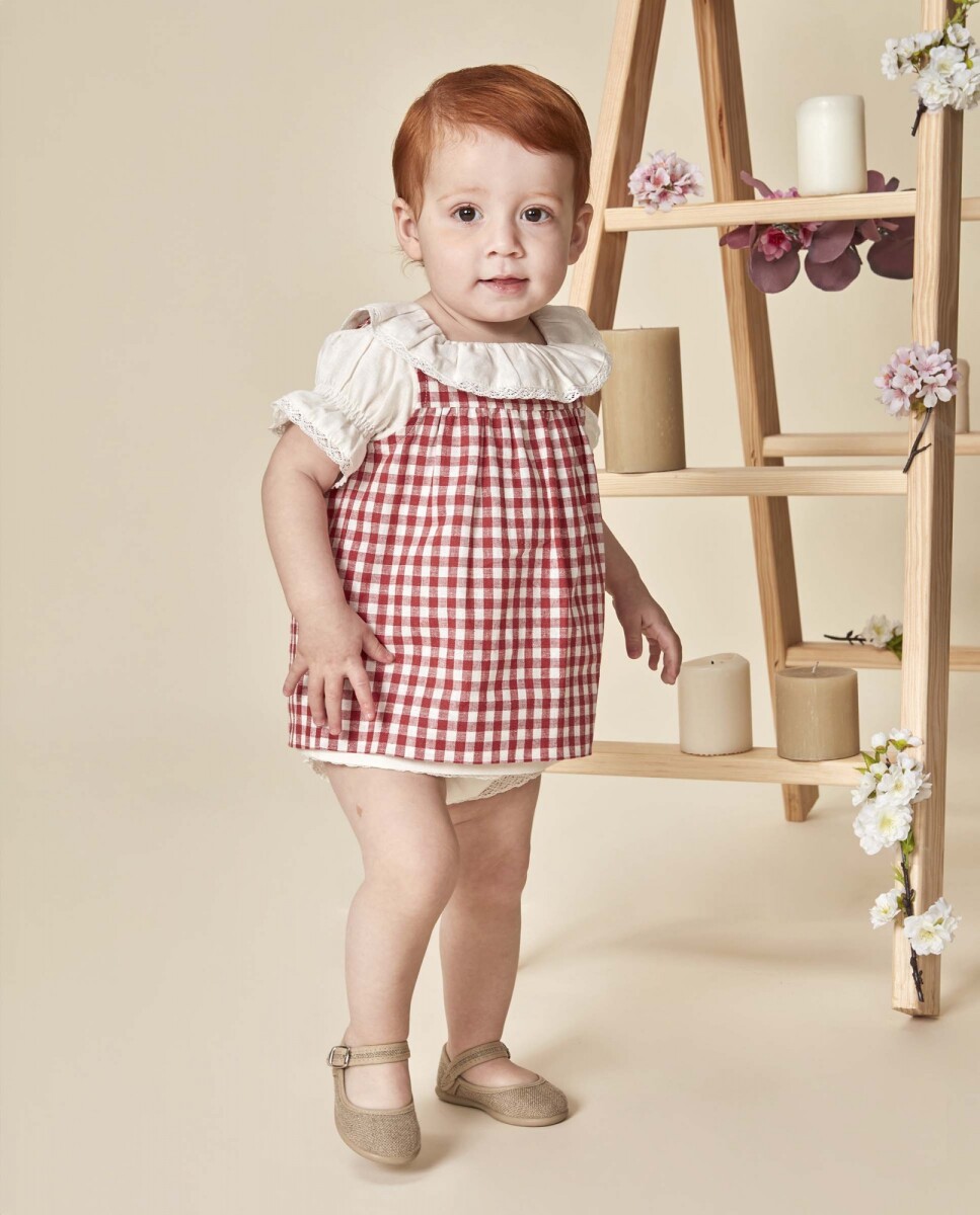 Vestido De Lino En Crudo Con Delantal Removible - Piedra 