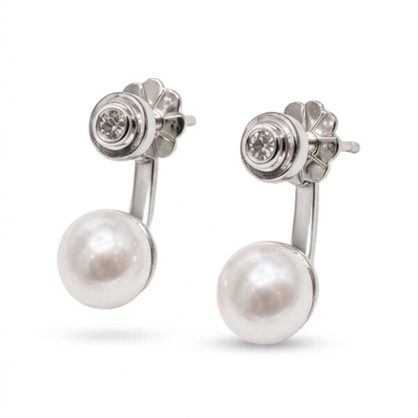 Caravanas Éclat de MOON en Plata 925 con Brillantes y Perla Caravanas Éclat de MOON en Plata 925 con Brillantes y Perla