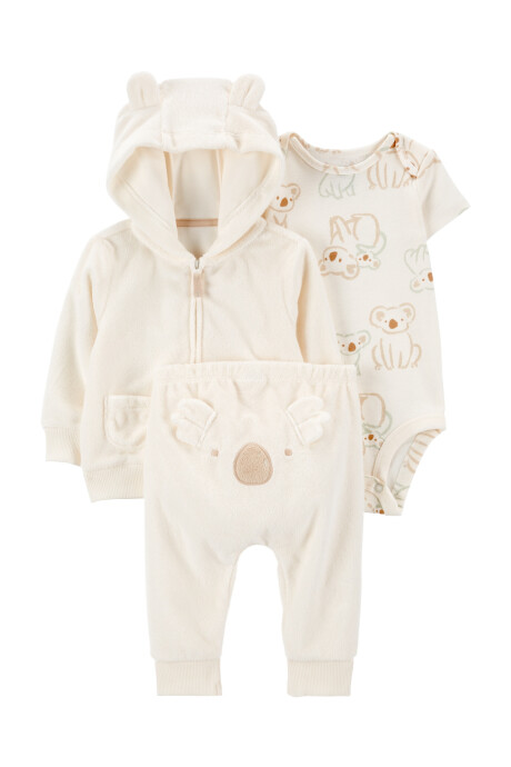 Set tres piezas, campera y pantalón de algodón terry más body de algodón, diseño koala Sin color