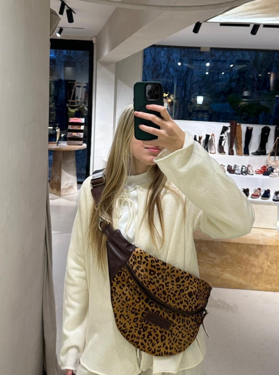 Leather Fanny Pack XL - Leopard / Chocolate 