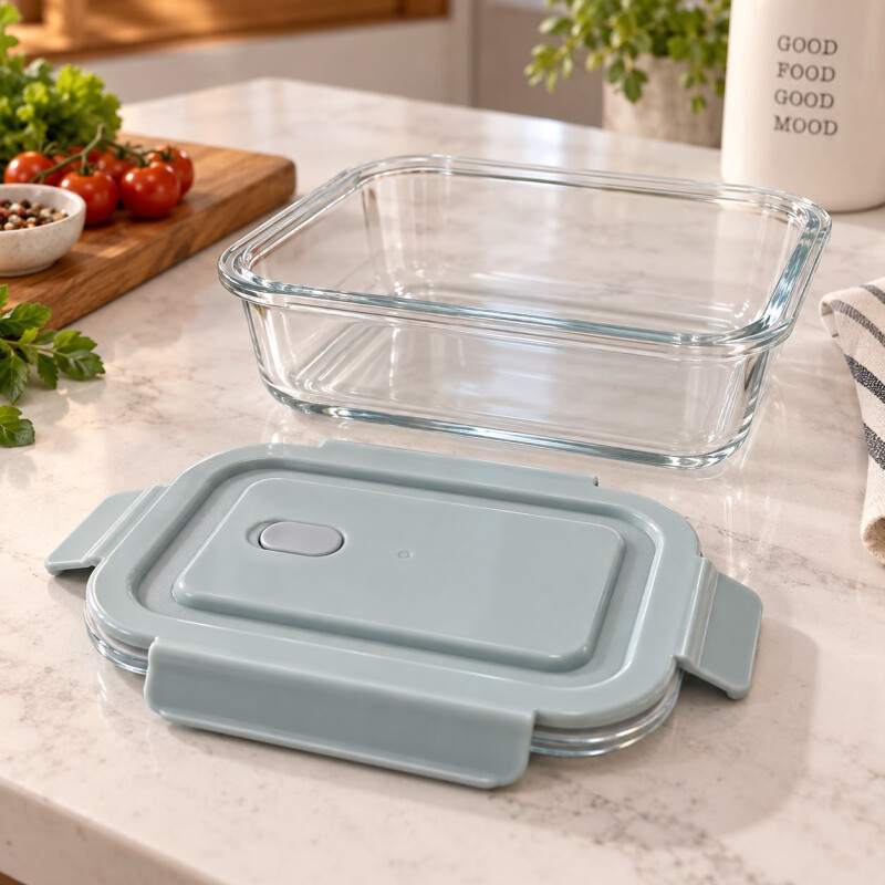 Recipiente Hermético Vidrio Borosilicato 410ml con Tapa Celeste