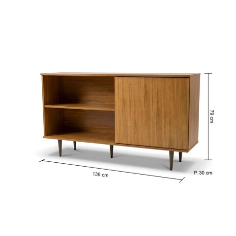 Mueble Rack de Tv PADUA de Piso con Puerta y Estantes 136 cm de Ancho - Freijo Mueble Rack de Tv PADUA de Piso con Puerta y Estantes 136 cm de Ancho - Freijo