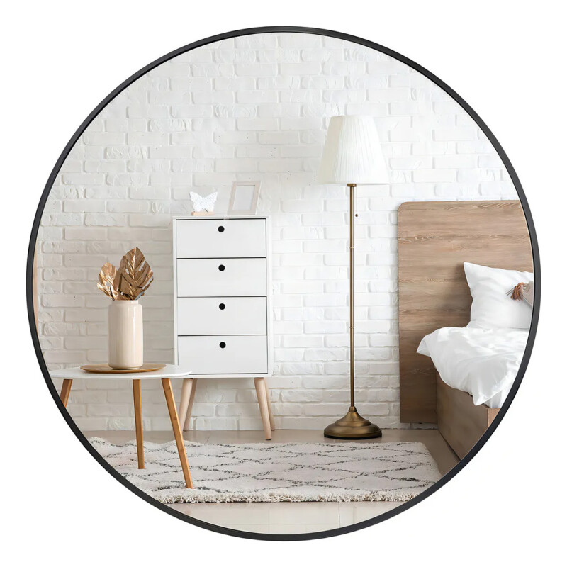Espejo Grande Circular 60cm, Marco Negro De Hierro De Pared - Negro Espejo Grande Circular 60cm, Marco Negro De Hierro De Pared - Negro