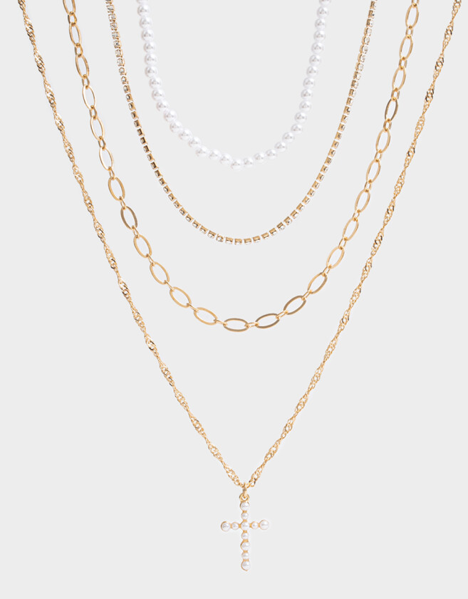 Collares Cortos Religioso Collares Cortos 4 Perlas - Dorado