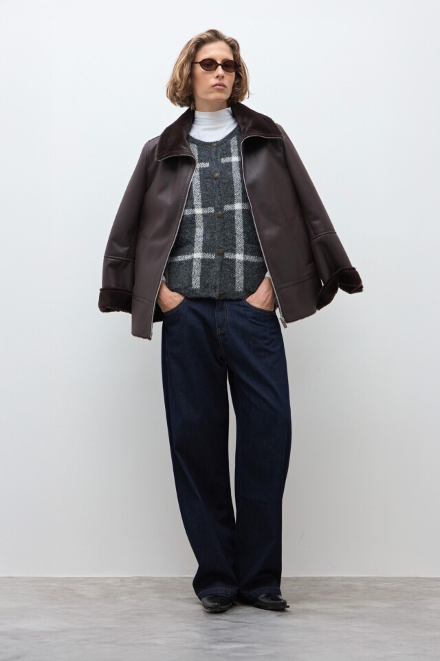 Chaleco jacquard cuadros gris oscuro