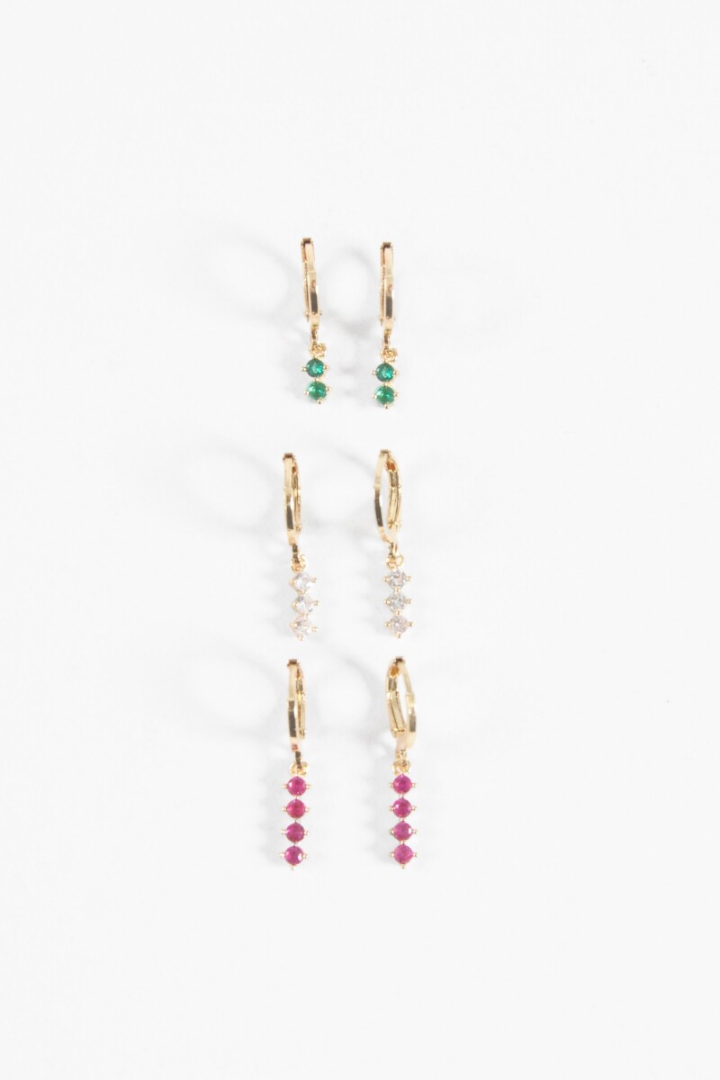 Set de aros dije strass largo dorado