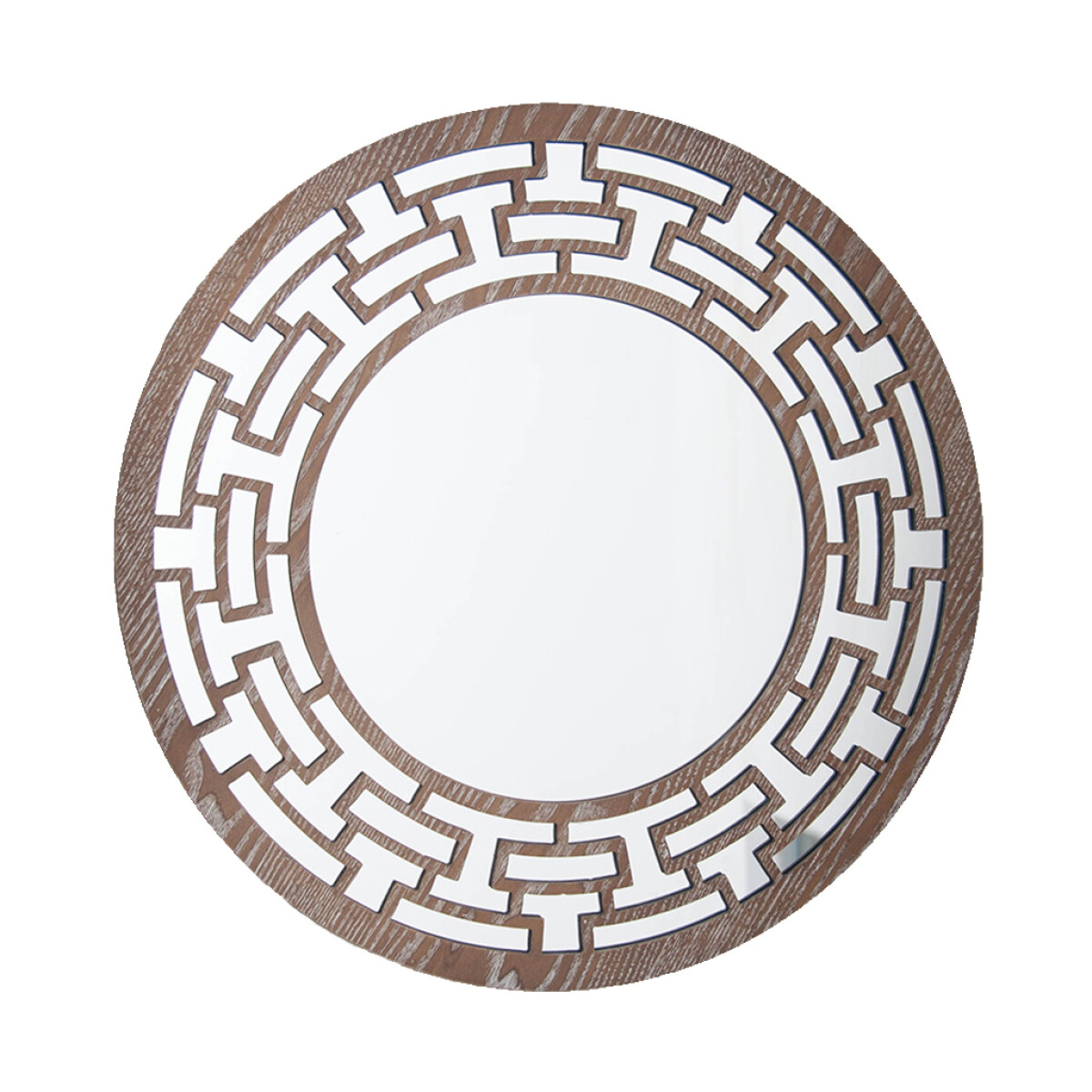 ESPEJO CIRCULAR MARCO C/DISEÑO ETNICO MADERA. D50CM 