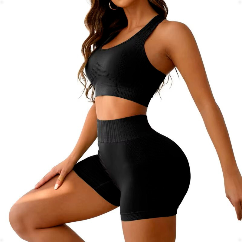Conjunto Deportivo Short Levanta GlÃºteos Push Up MÃ¡s Top Negro