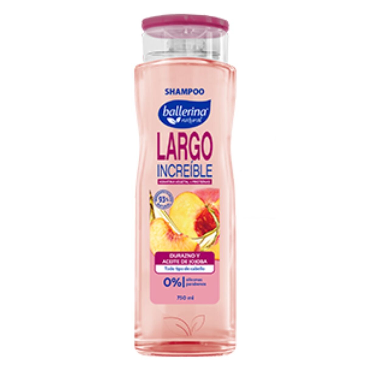Shampoo Ballerina Largo Increíble Durazno y Aceite de Jojoba 750 ML 