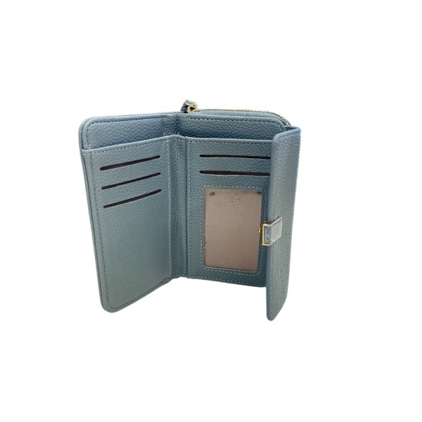 Billetera corta con broche Celeste