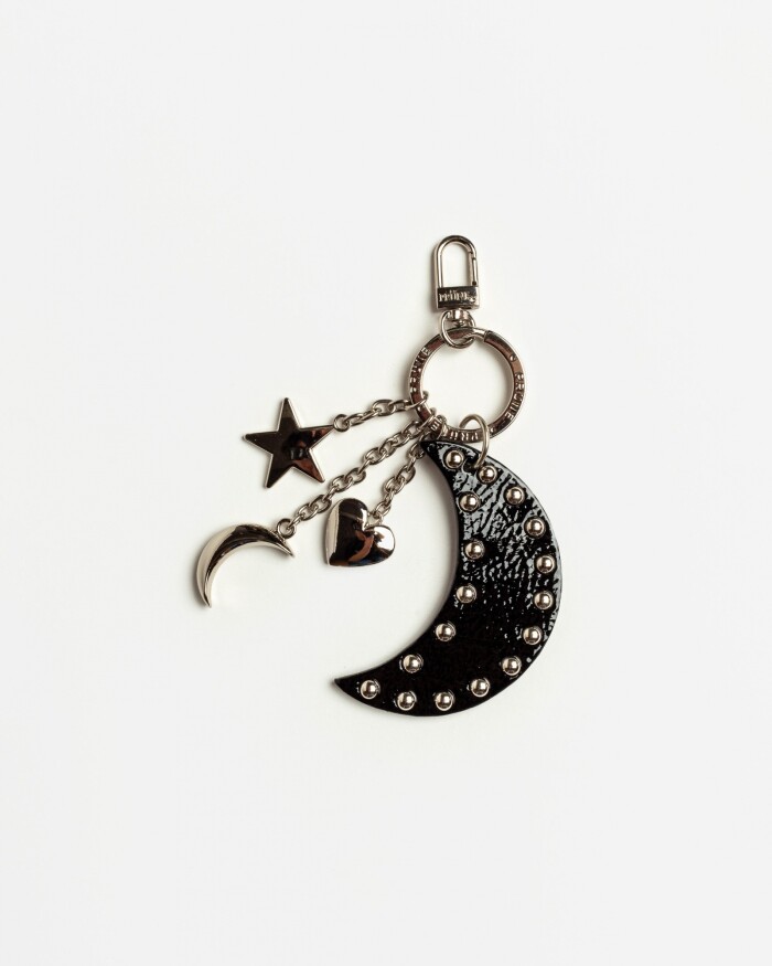 Llavero Starry Night en cuero charol arrugado Negro