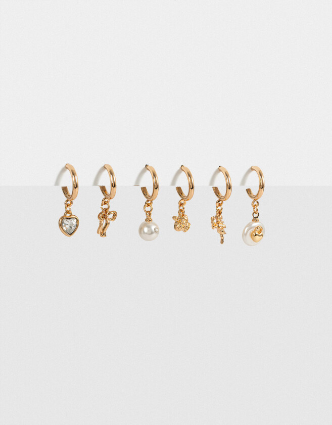 Aros Argollas Set Con perlas Set Aros Argolla Multi Dije - Dorado
