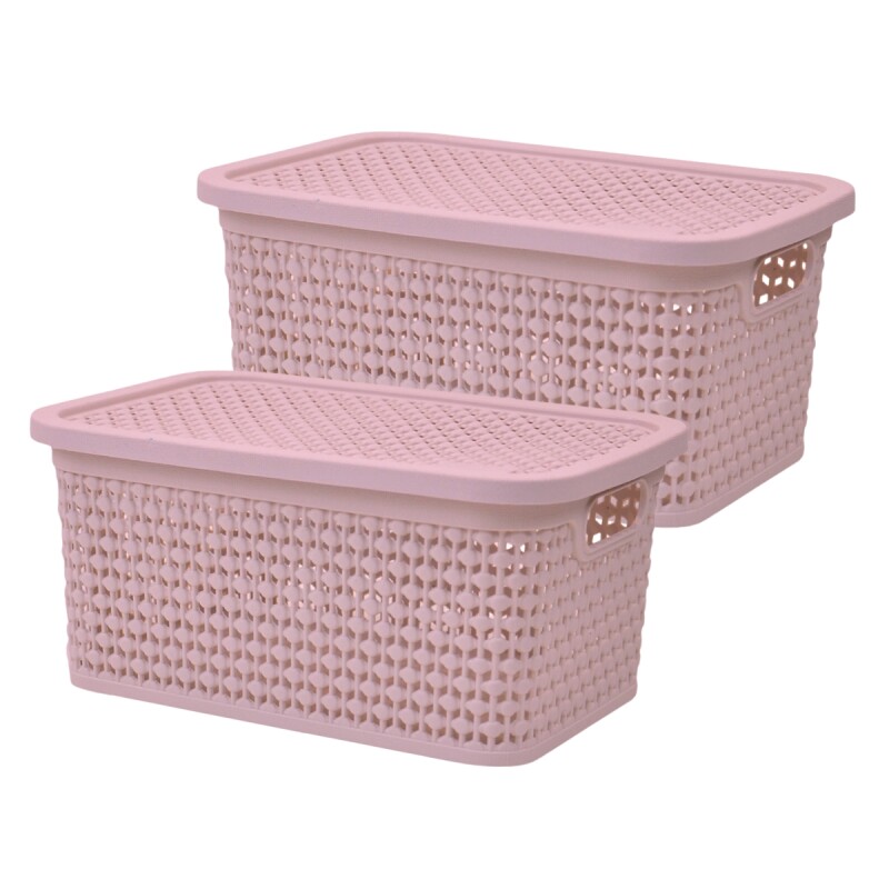 Set x2 Caja simil ratán 2,5 Lts ROSADO