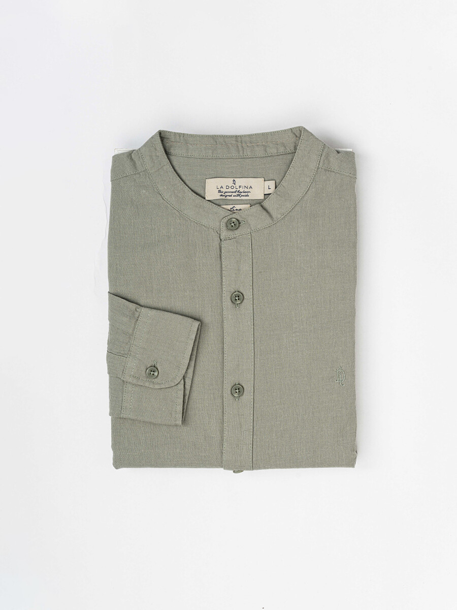 Camisa m/l lino lisa - verde claro 