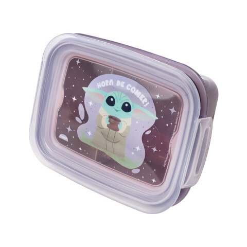 Pote Plástico Baby Yoda Con Traba y División 630 ml U