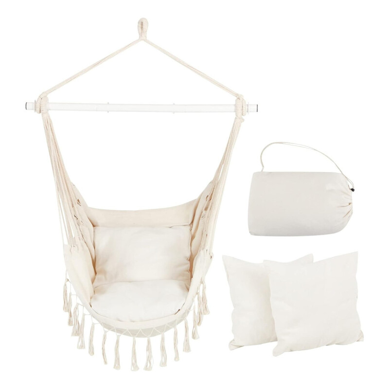 Silla Hamaca Paraguaya C/amohadones Fleco Calidad Premium Blanco