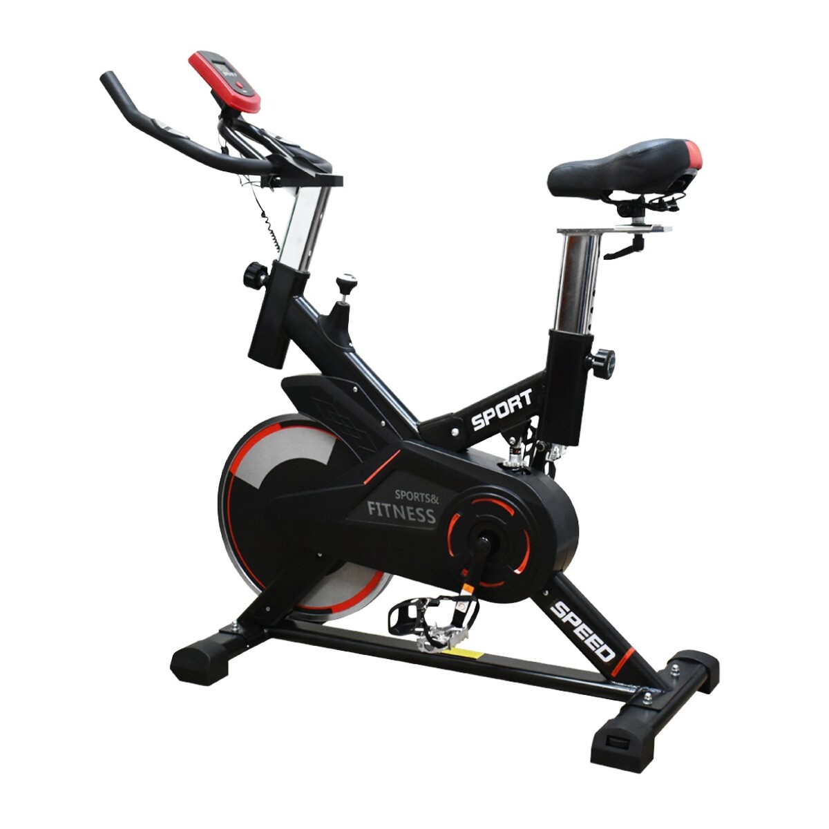 Bicicleta de Spinning Regulable para Fitness con Monitor - Negro/rojo 