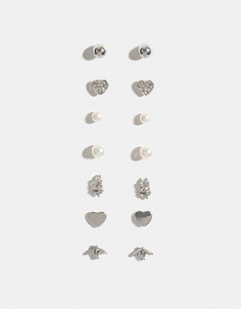 Aros Sets Perla Set De Aros Por Día - Plateado Rodio