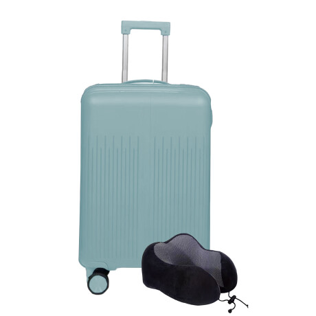 Set Valija Grande Rigida + Almohadón Cervical Memoria Negro Celeste