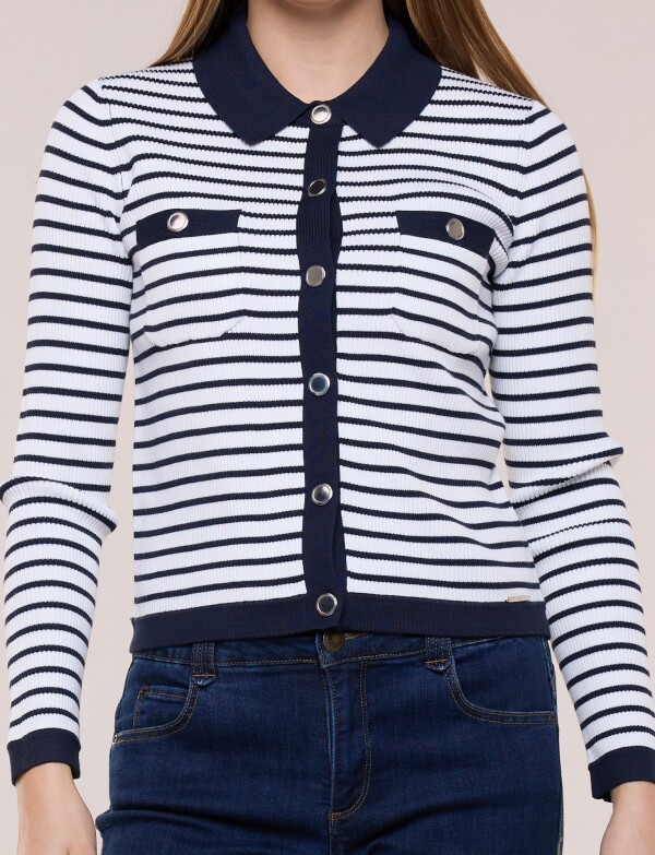 Cardigan Marinero Con Cuello Polo BLANCO/AZUL