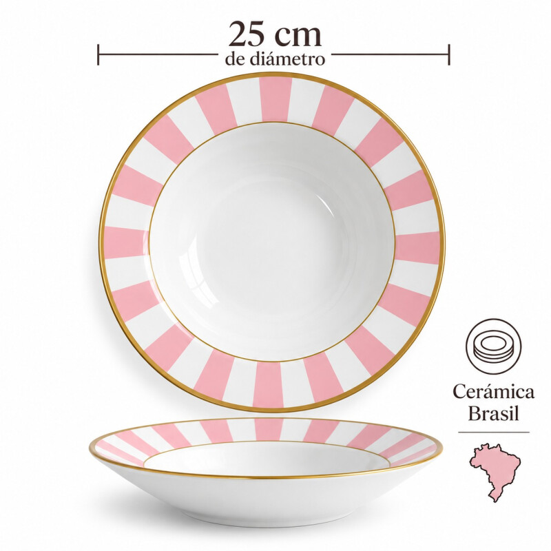 Juego de 6 Platos Hondo de Cerámica Alleanza 25cm Stripe Rosa Juego de 6 Platos Hondo de Cerámica Alleanza 25cm Stripe Rosa