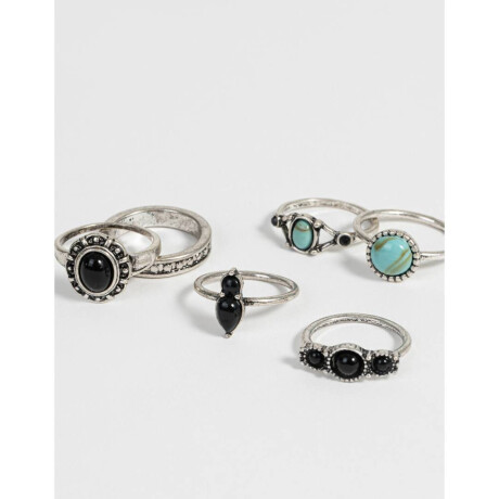 Set De Anillos Con Piedras Plateado Antique Silver