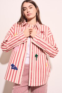 Sobrecamisa Rayas Y Bordado Rojo
