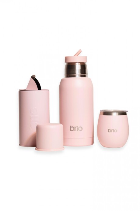 Set termo 750ml + mate redondo + yerbera 200gr ROSA
