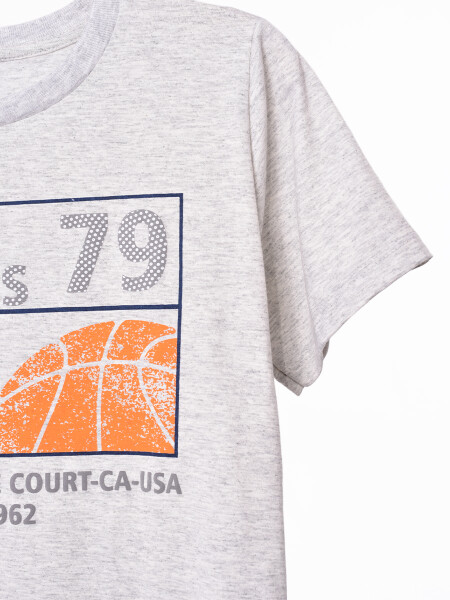 REMERA ESTAMPADA GRIS MELANGE M