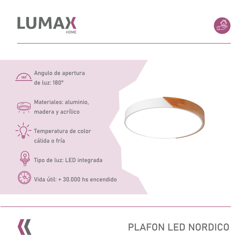 Plafon Techo Lumax Led Nórdico 30cm 24W Blanco