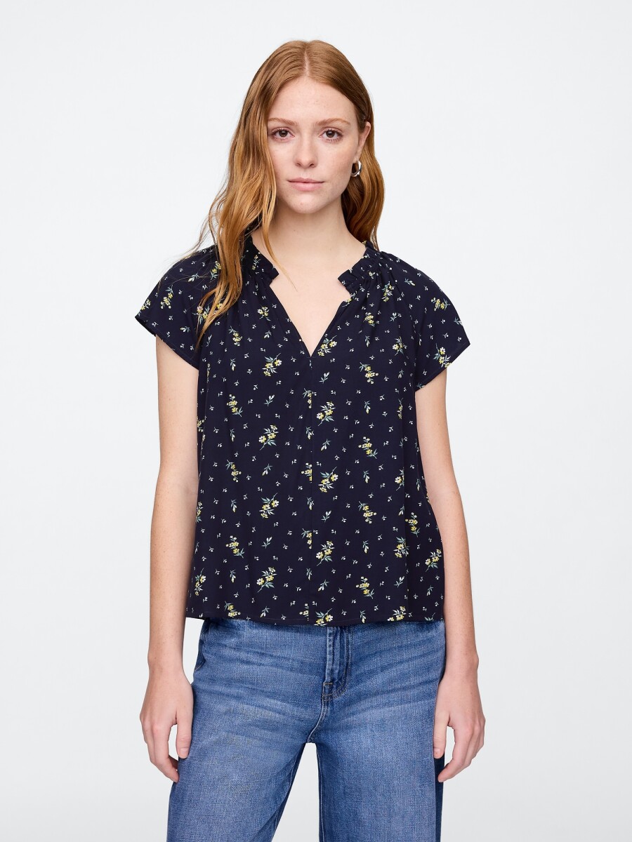 Blusa Manga Corta Mujer - Navy Floral 