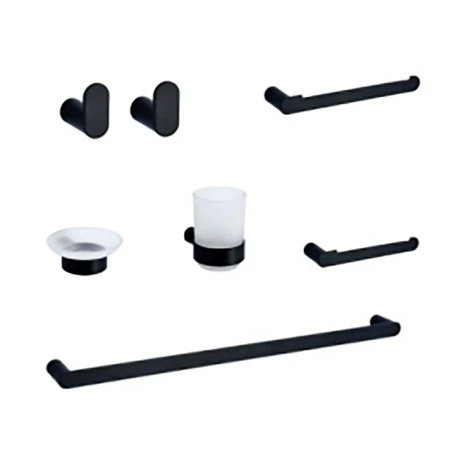 Set De Accesorios De Baño 7 Piezas Acero Inoxidable Negro Mate Aqualia 000