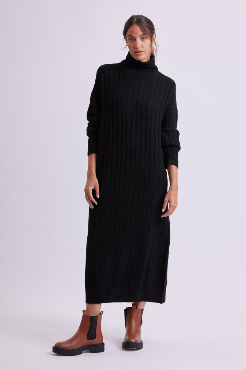 Vestido punto canalé - Negro 