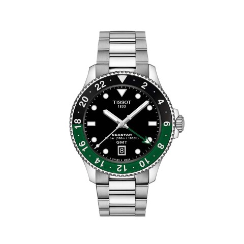 Reloj Tissot T1208521105100 Seastar 1000 Quartz GMT para hombre de acero Negro